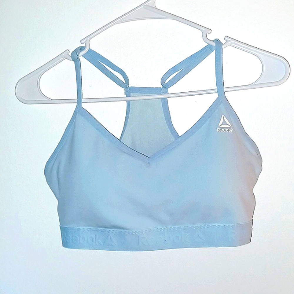 NEW Reebok razorback sport's bra size Medium Baby blue adjustable